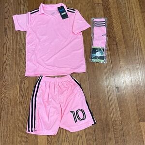 Kids Pink Miami Messi Soccer Jersey Set
